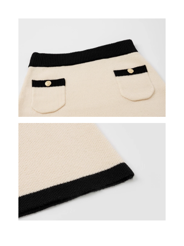 ゴールドボタン 配色ニットセットアップ(2color)