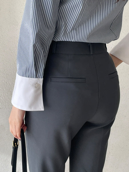 モダン コントラスト ストライプ ロングシャツ (2color)