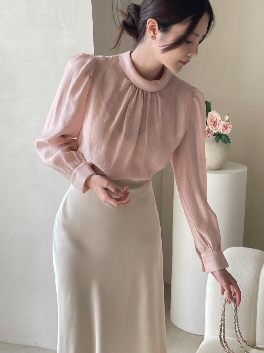 グレース シフォン シャーリング ブラウス (4color)