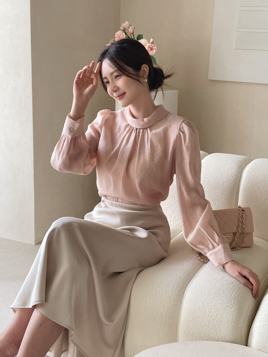 グレース シフォン シャーリング ブラウス (4color)