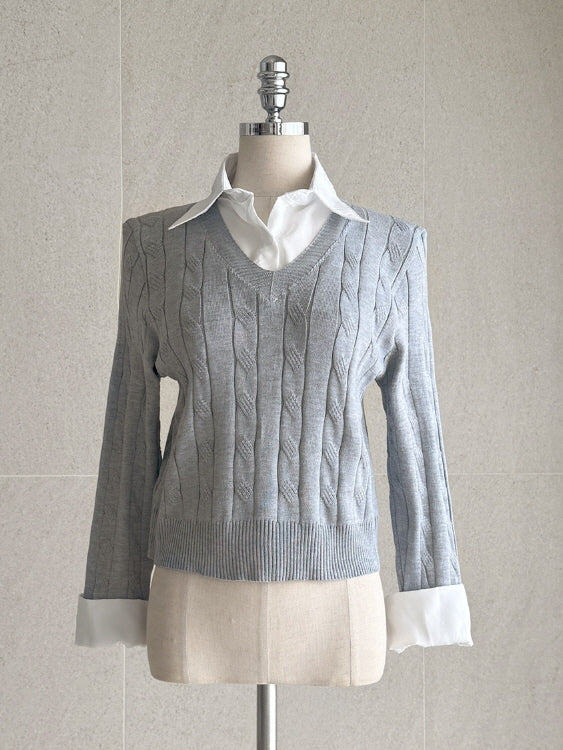 クラシック レイヤード ケーブル ニットセーター (3color)
