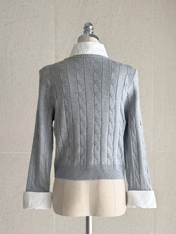 クラシック レイヤード ケーブル ニットセーター (3color)