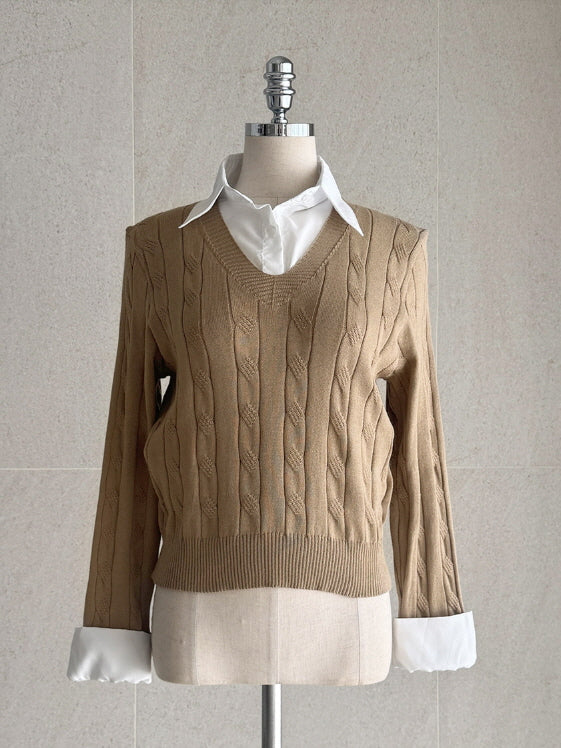 クラシック レイヤード ケーブル ニットセーター (3color)