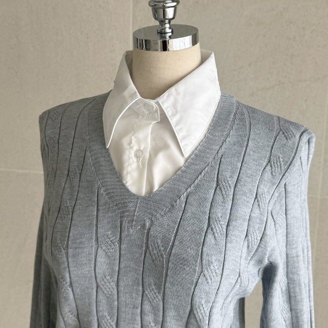 クラシック レイヤード ケーブル ニットセーター (3color)