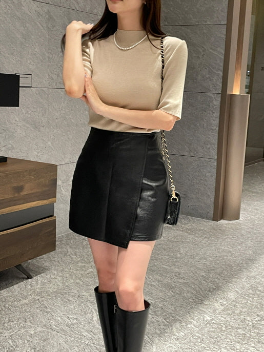 モダン レザーラップ ミニスカート (2color)
