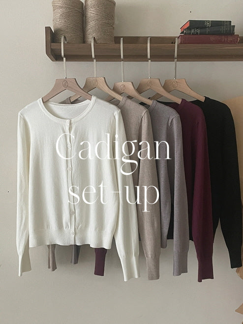 デイリー ニットカーディガン&半袖トップ セット (6color)