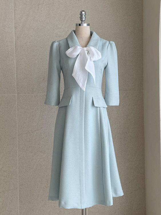 リボンカラー クラシック ミディワンピース (4color)