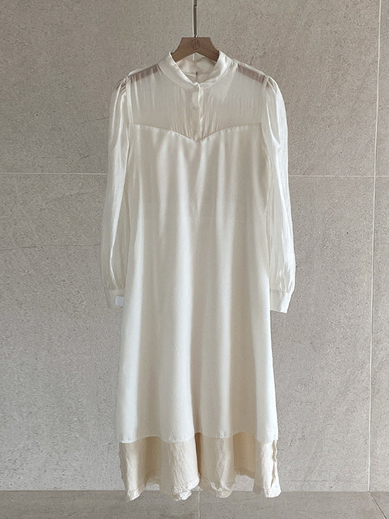 ロマンティック 配色襟 ジャカードワンピース (2color)