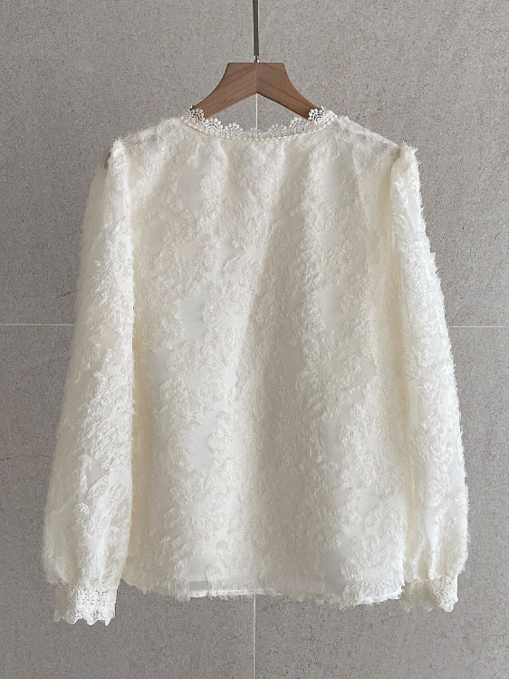 ロマンティック レース パールボタン ブラウス (3color)