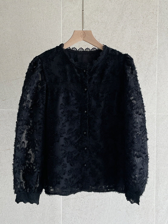 ロマンティック レース パールボタン ブラウス (3color)