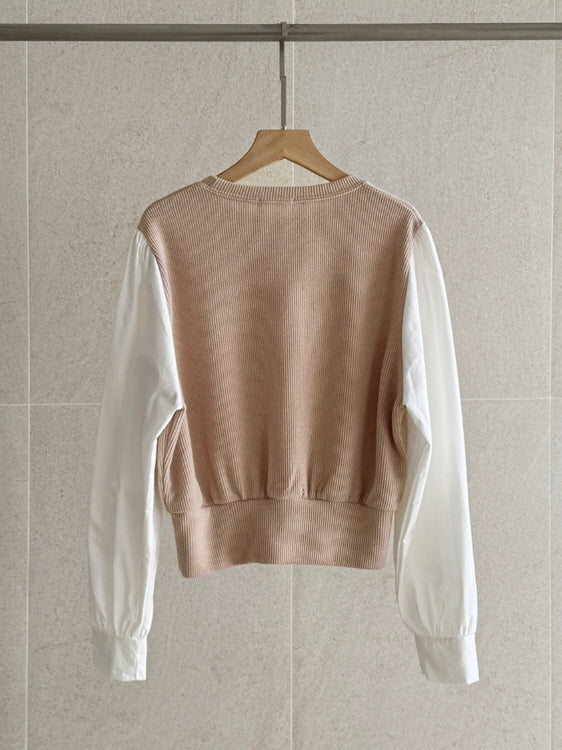 ソフトニット×コットンスリーブ セットアップ (2color)