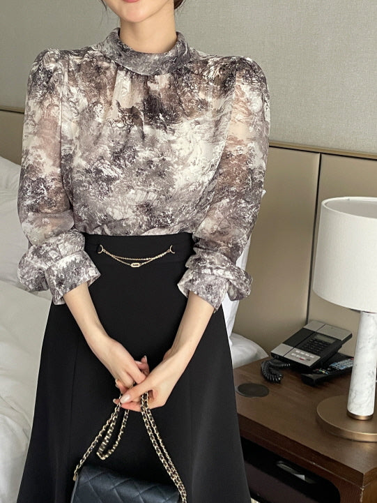 グラデーション フォレストプリント シフォンブラウス
