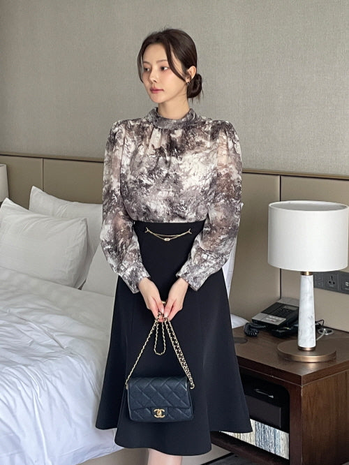 グラデーション フォレストプリント シフォンブラウス