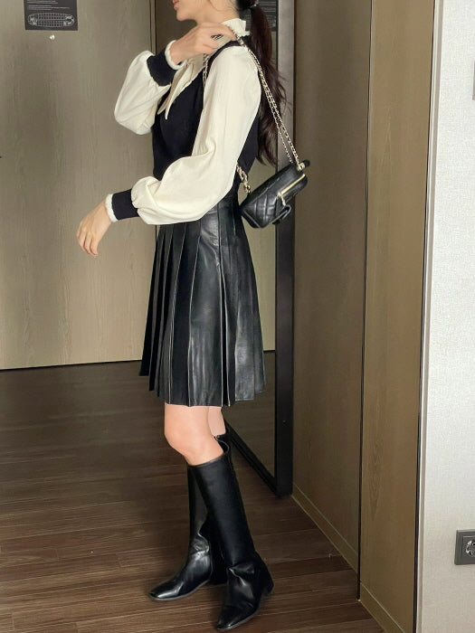 リボンニット レイヤード ブラウス (2color)