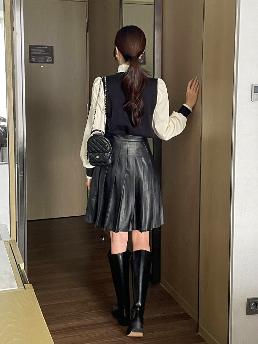 リボンニット レイヤード ブラウス (2color)