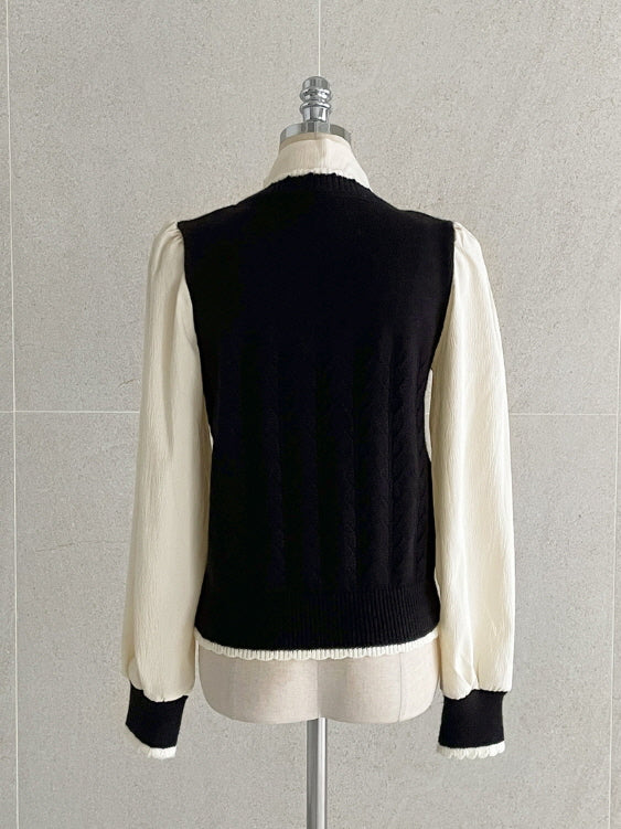 リボンニット レイヤード ブラウス (2color)
