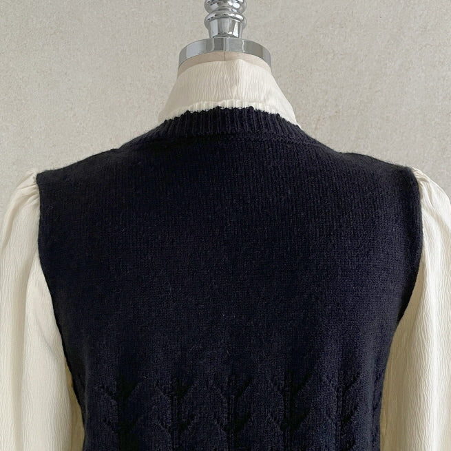 リボンニット レイヤード ブラウス (2color)