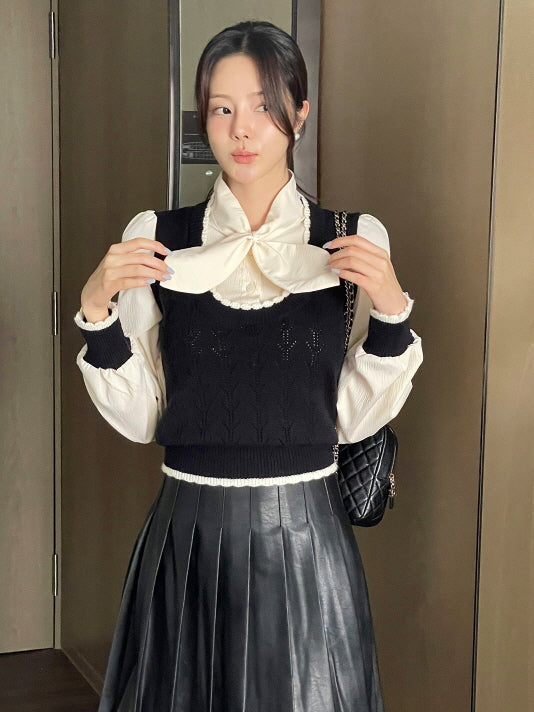クラシック ブラック プリーツ レザースカート