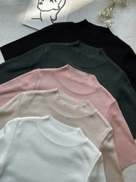 シンプル ベーシック 半袖ニット トップス (5color)