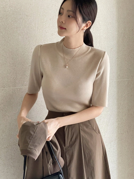 シンプル ベーシック 半袖ニット トップス (5color)