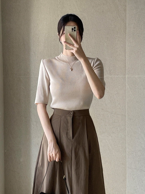 シンプル ベーシック 半袖ニット トップス (5color)
