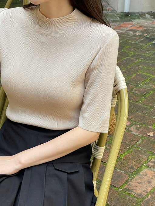 シンプル ベーシック 半袖ニット トップス (5color)