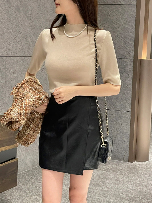シンプル ベーシック 半袖ニット トップス (5color)