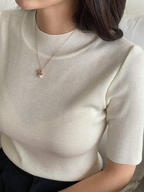 シンプル ベーシック 半袖ニット トップス (5color)