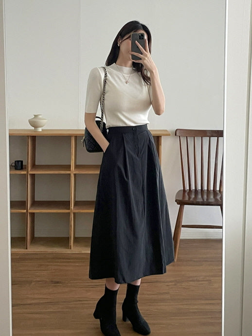 シンプル ベーシック 半袖ニット トップス (5color)