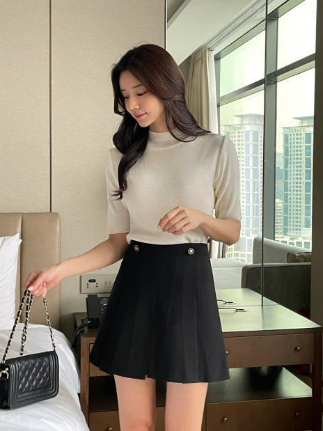 シンプル ベーシック 半袖ニット トップス (5color)
