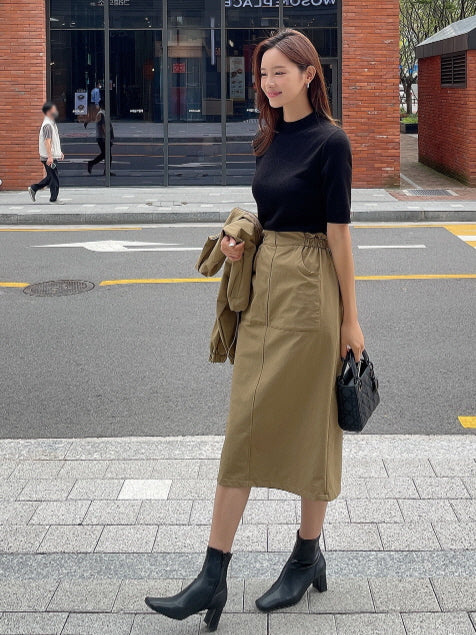 シンプル ベーシック 半袖ニット トップス (5color)