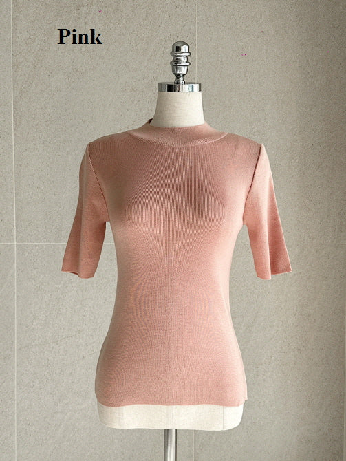 シンプル ベーシック 半袖ニット トップス (5color)