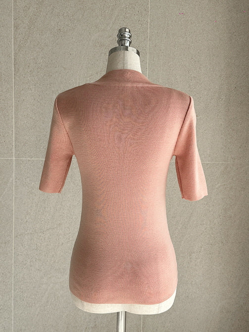 シンプル ベーシック 半袖ニット トップス (5color)
