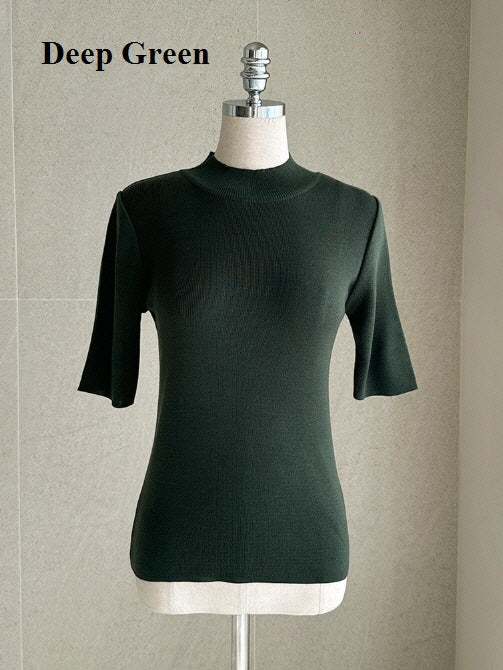 シンプル ベーシック 半袖ニット トップス (5color)