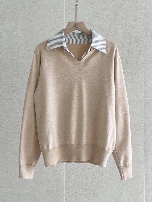 レイヤード 襟ニット プルオーバー (3color)