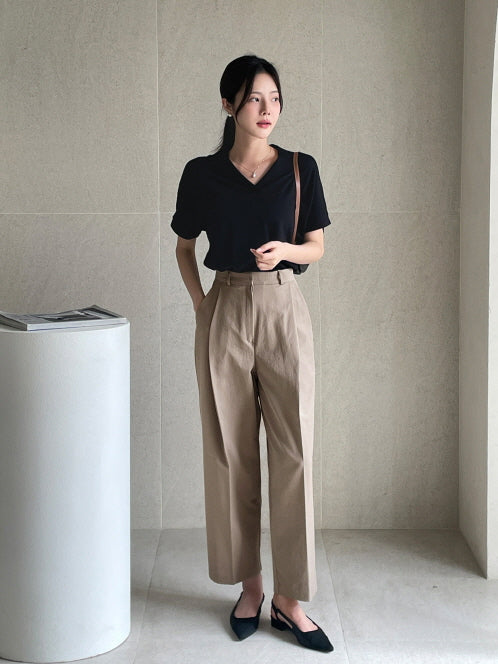クラシック オープン襟ニット トップス (3color)