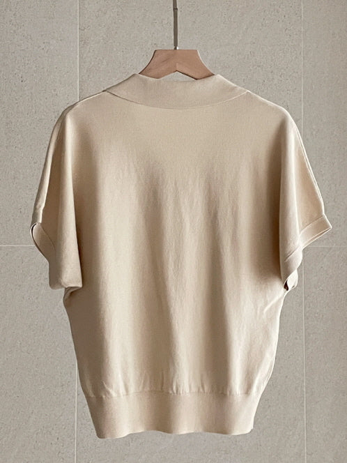 クラシック オープン襟ニット トップス (3color)