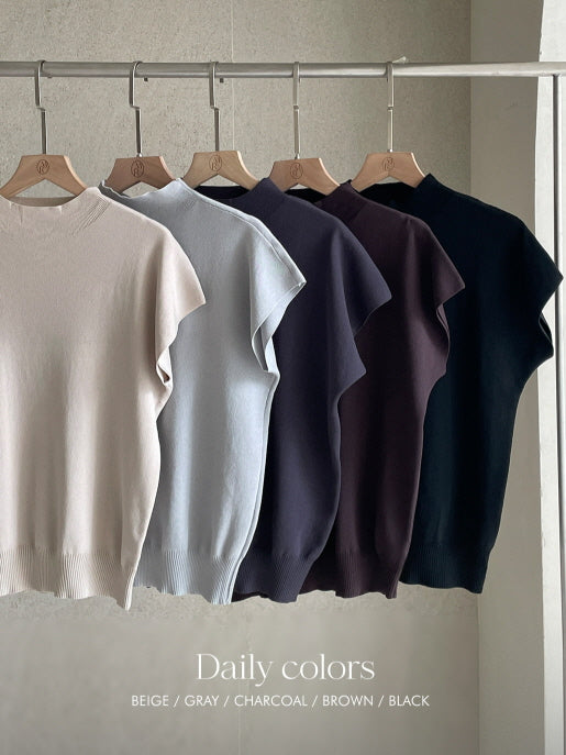 シンプル モックネック ニットトップス (5color)