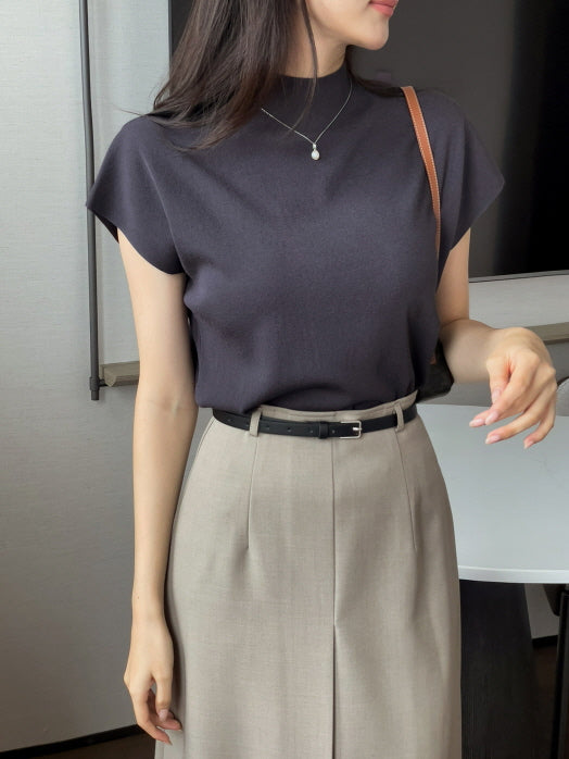 シンプル モックネック ニットトップス (5color)