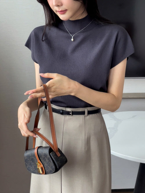 シンプル モックネック ニットトップス (5color)