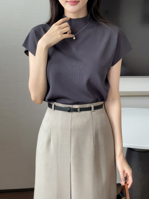 シンプル モックネック ニットトップス (5color)