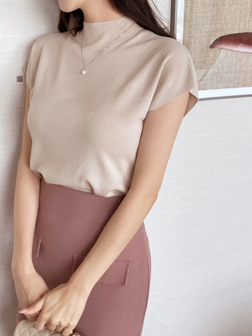 シンプル モックネック ニットトップス (5color)