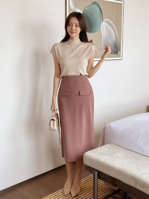 シンプル モックネック ニットトップス (5color)