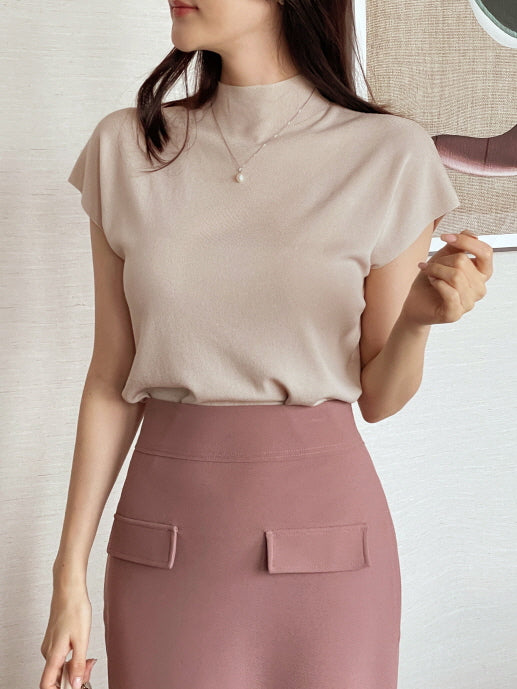 シンプル モックネック ニットトップス (5color)