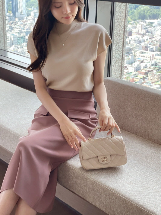 シンプル モックネック ニットトップス (5color)