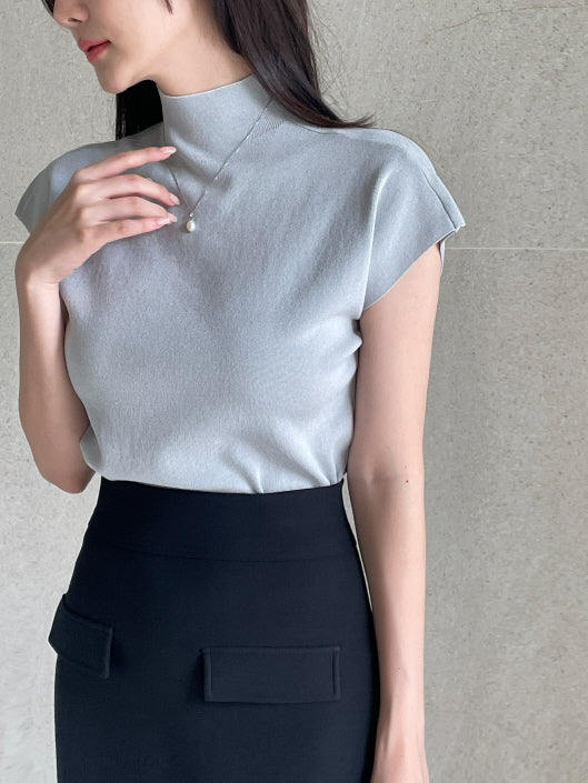 シンプル モックネック ニットトップス (5color)