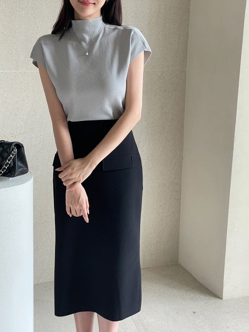 シンプル モックネック ニットトップス (5color)