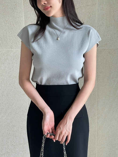 シンプル モックネック ニットトップス (5color)