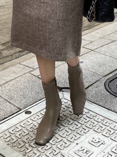 シンプルスクエアトゥ アンクルブーツ (3color)