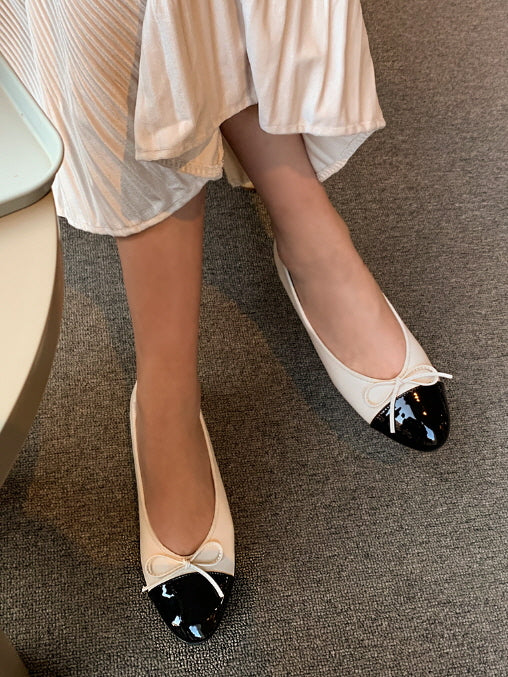 リボン アクセント ツートン フラットシューズ (3color)